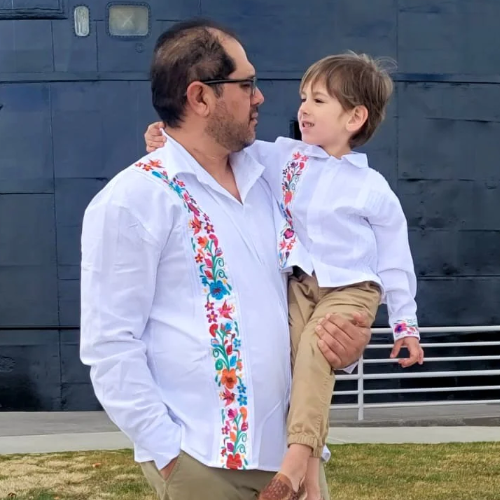 DAD AND SON MATCHING GUAYABERAS YUCATAN