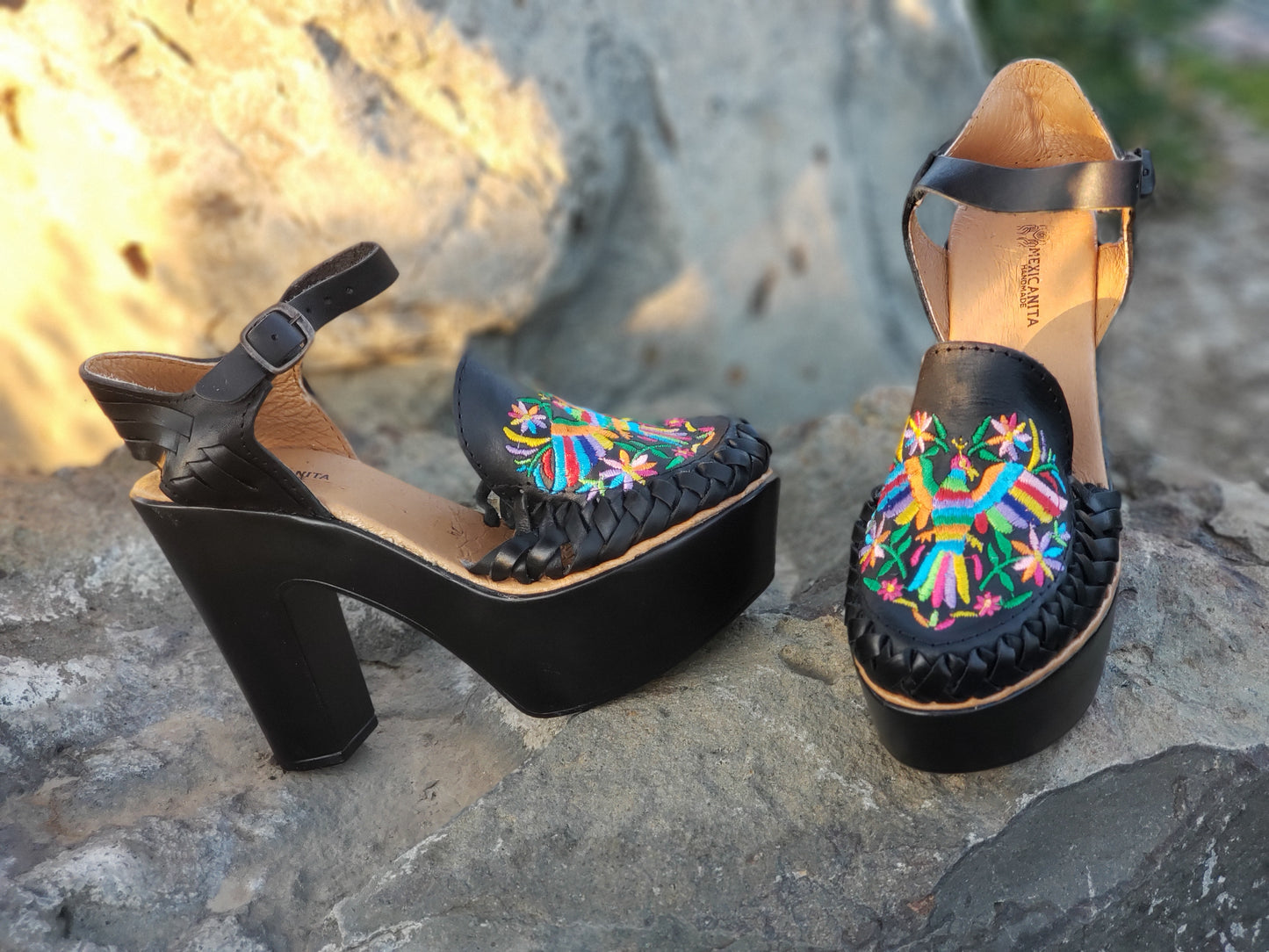 Mexican tenango shoes, high heels