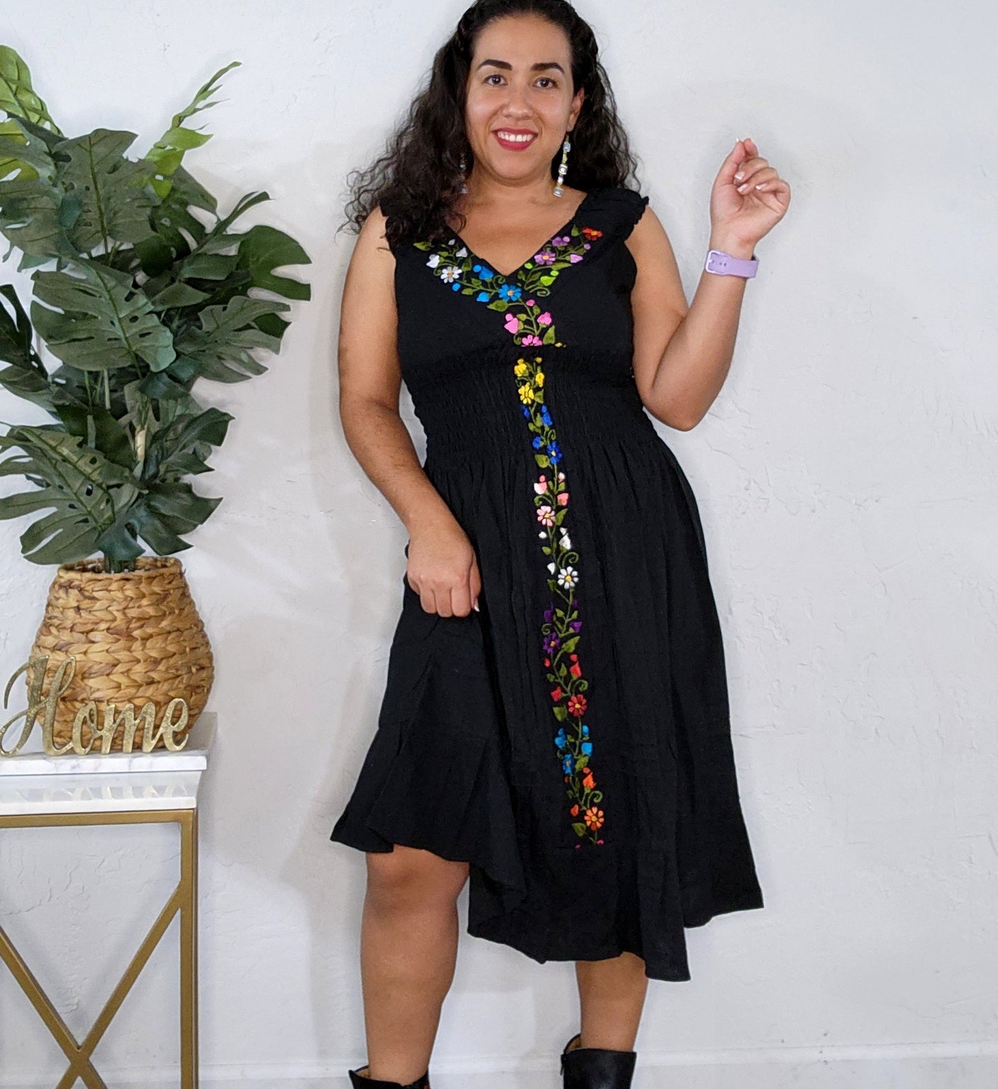 V-Neck Sleeveless Mexican Dress