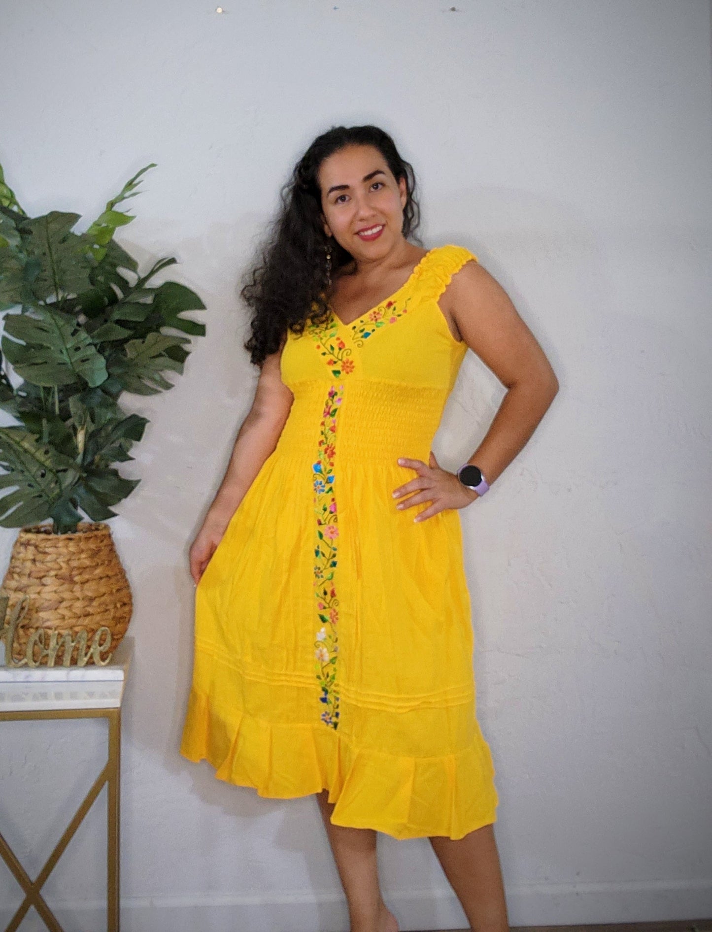 V-Neck Sleeveless Mexican Dress