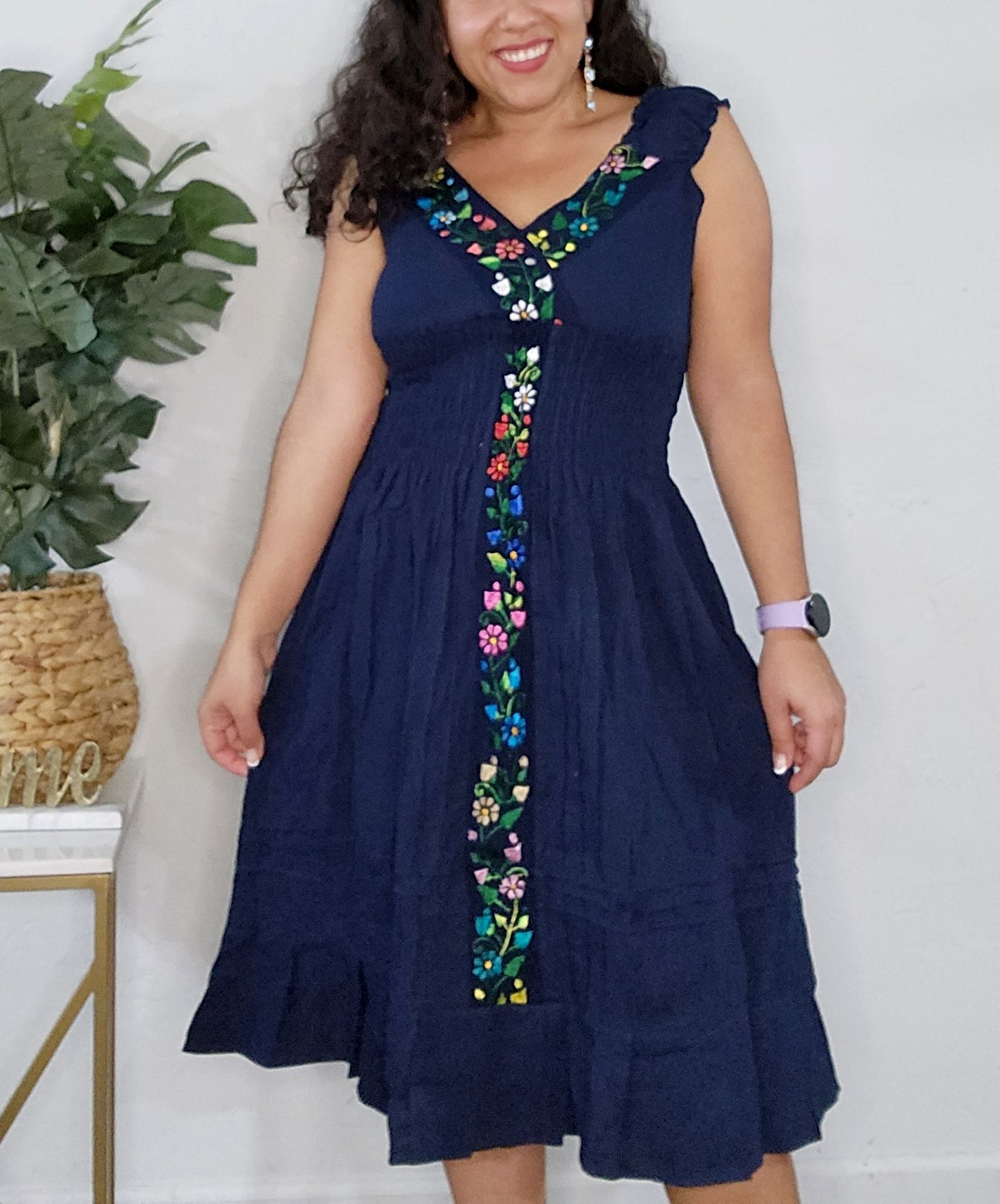 V-Neck Sleeveless Mexican Dress