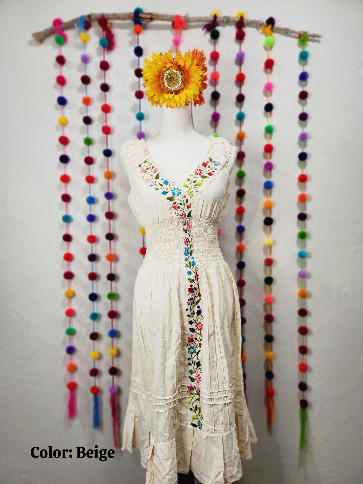 V-Neck Sleeveless Mexican Dress