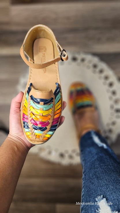 Arcoiris Mexican huarache sandals//Huarache mexicano//Mexican sandal//Mexican closed toe huarache//Mexican artisanal shoe