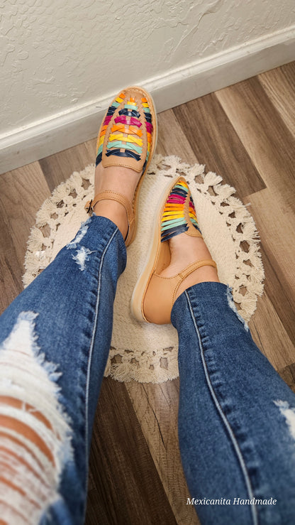 Arcoiris Mexican huarache sandals//Huarache mexicano//Mexican sandal//Mexican closed toe huarache//Mexican artisanal shoe