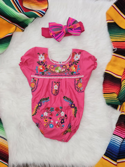 Mexican Traditional Baby Bodysuit. Floral Hand Embroidered Bodysuit.  Authentic Mexican Baby Clothes.mexican Baby Newborn Shoot.floral Onesie 