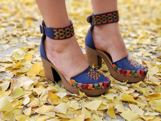 Azul high heels/Mexican heels/Mexican huaraches//huarache sandal//Mexican huarache///Huarache mexicano//Mexican sandal