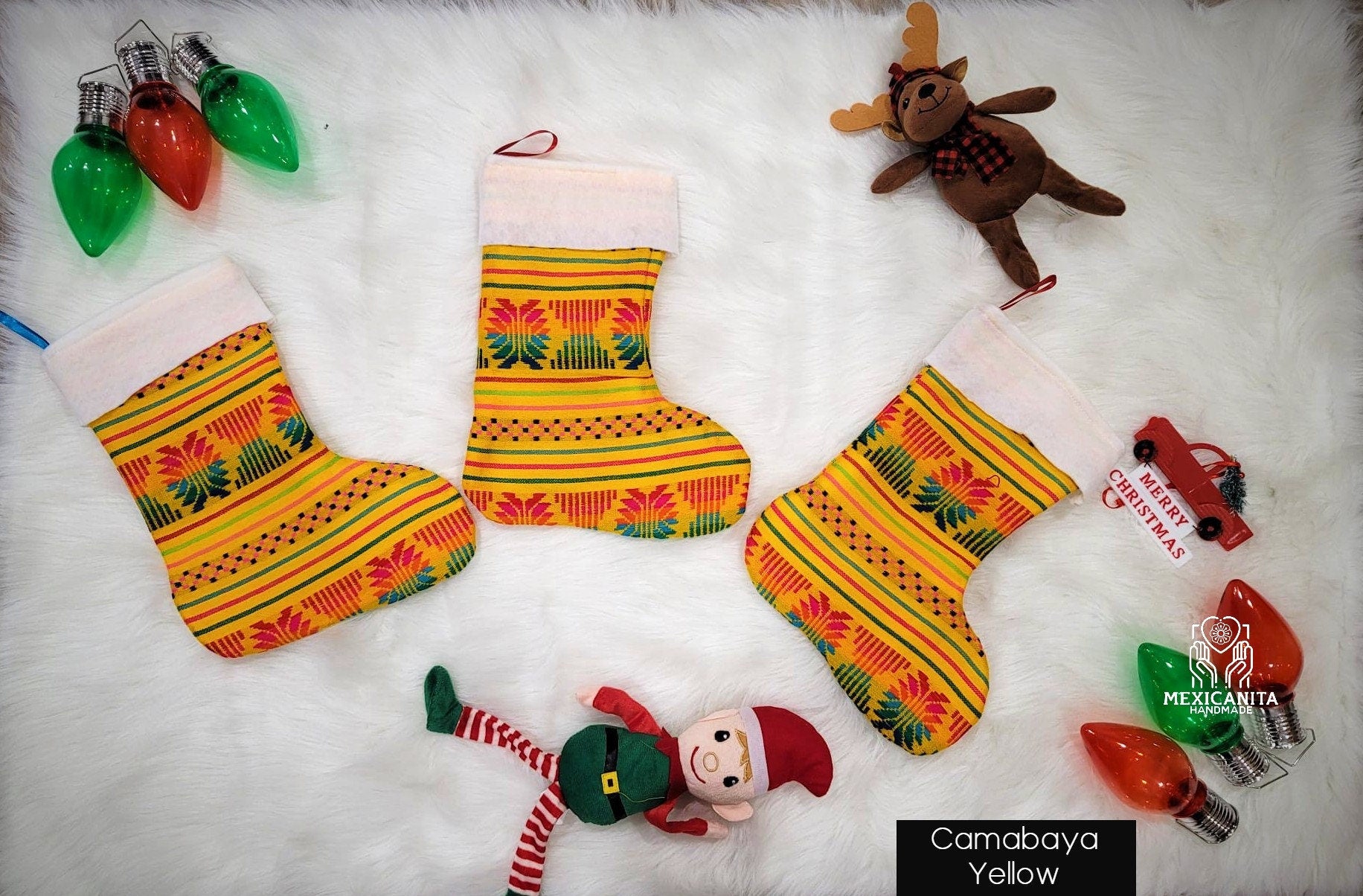 SET OF 2 Mexican Serape Stockings for Christmas Tree Decoration