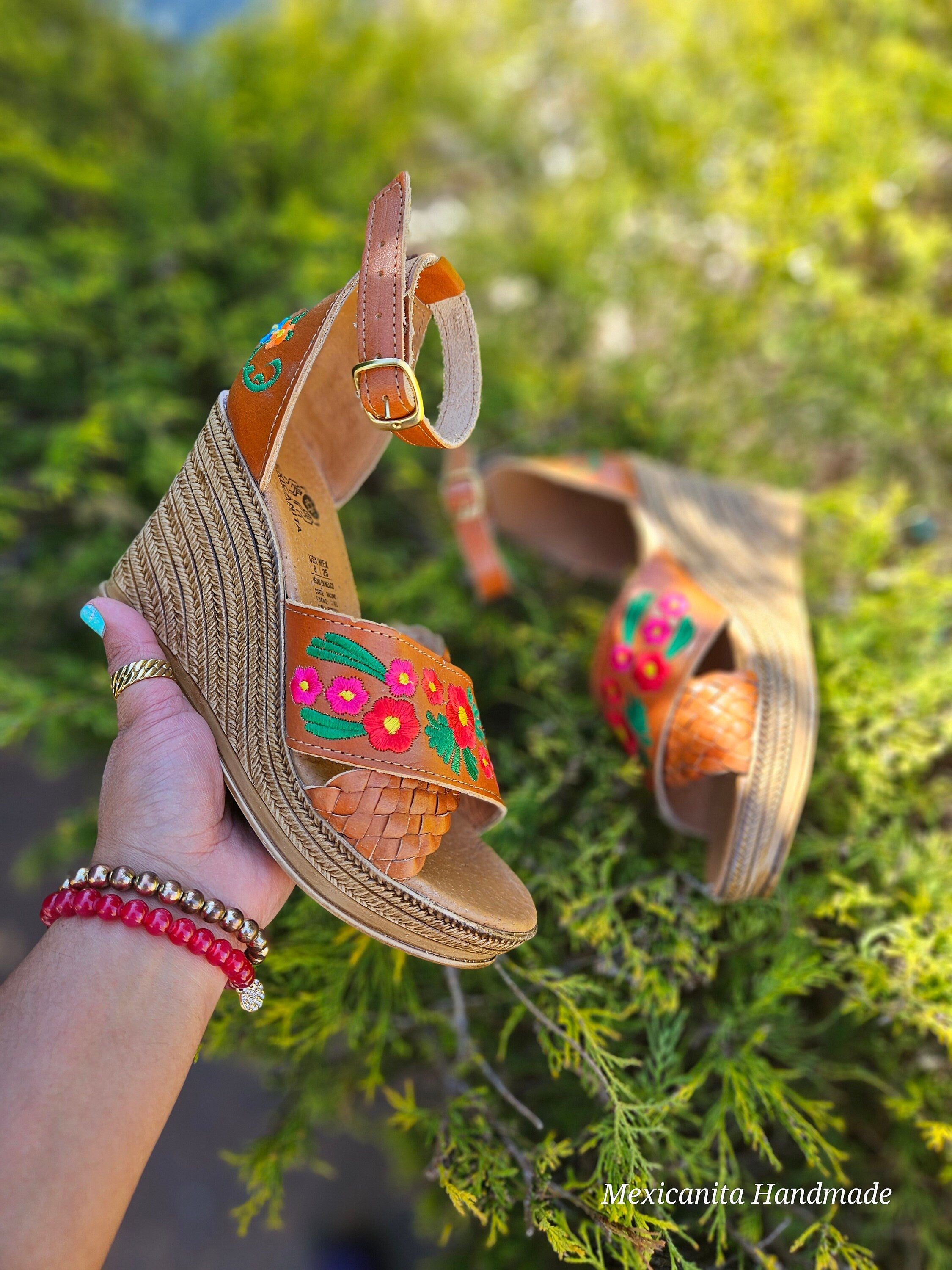 Mandys brown Mexican huarache Mexican wedge sandal Mexican heels Huarache mexicano Mexican sandal Open toe wedges wide feet friendly