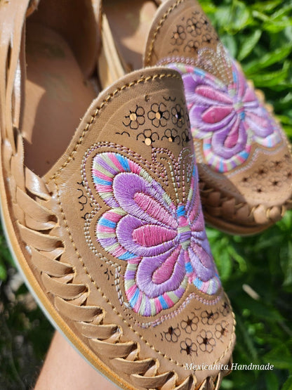 Pastel butterfly huarache mexicano sandals||Mexican huarache||Womens huarache sandals||Mexican shoes||Summer sandals||embroidered sandals