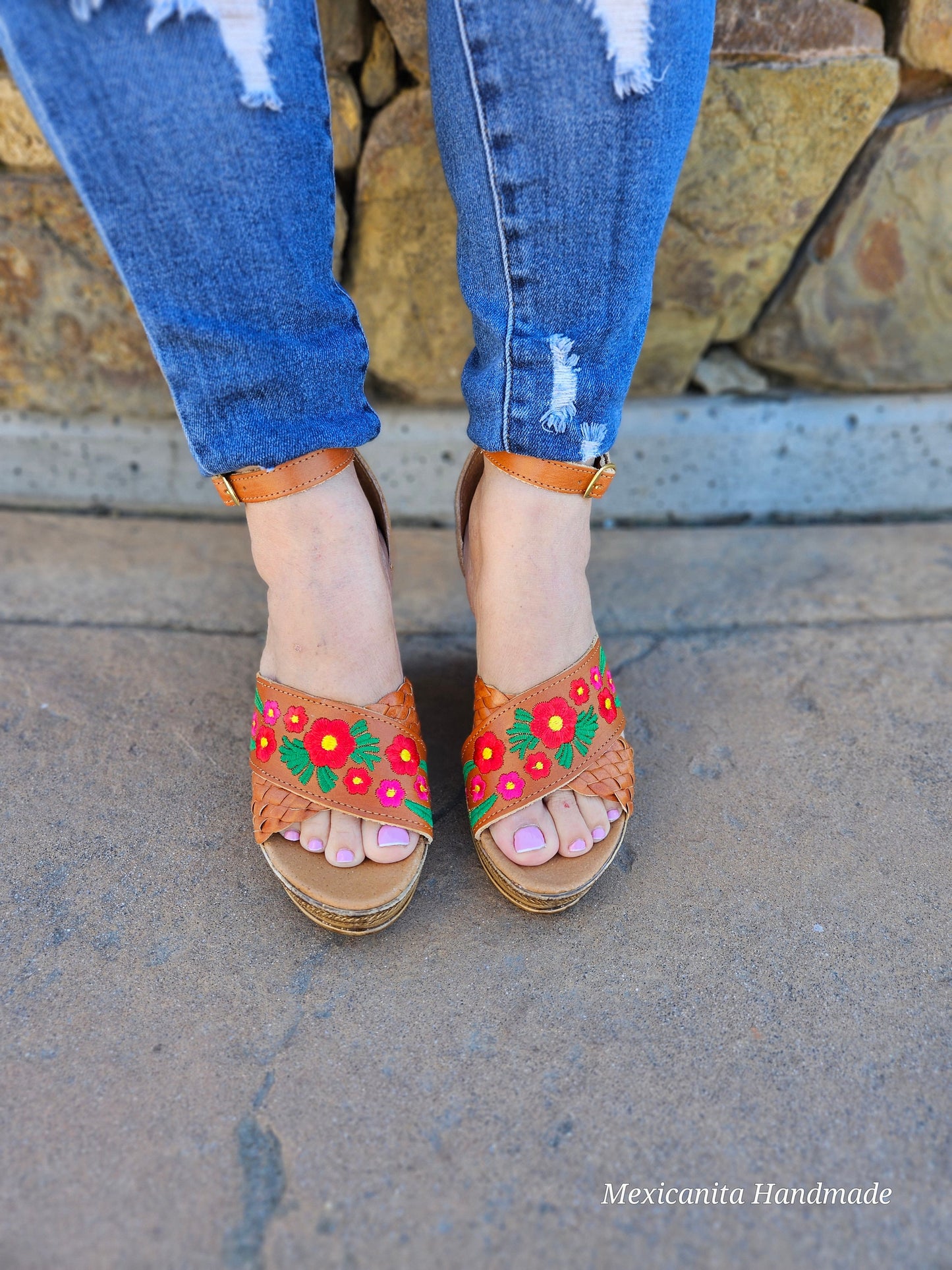 Mandys brown//Mexican huarache//Mexican wedge sandal//Mexican heels//Huarache mexicano//Mexican sandal//Open toe wedges//wide feet friendly