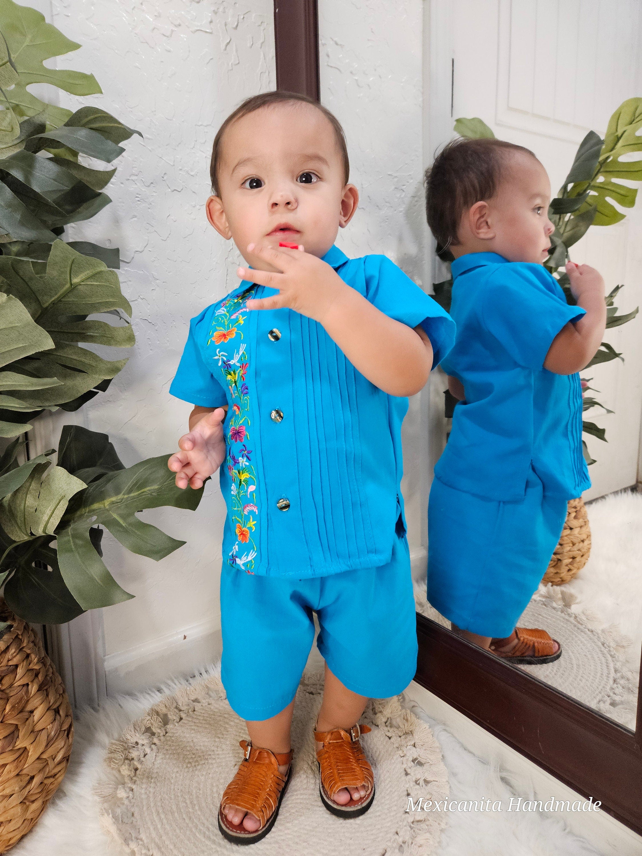 Mexican embroidered set for boys 2 piece short set baby boy mexican set short pants baby shower gift baby boy gift ring bearer outfit