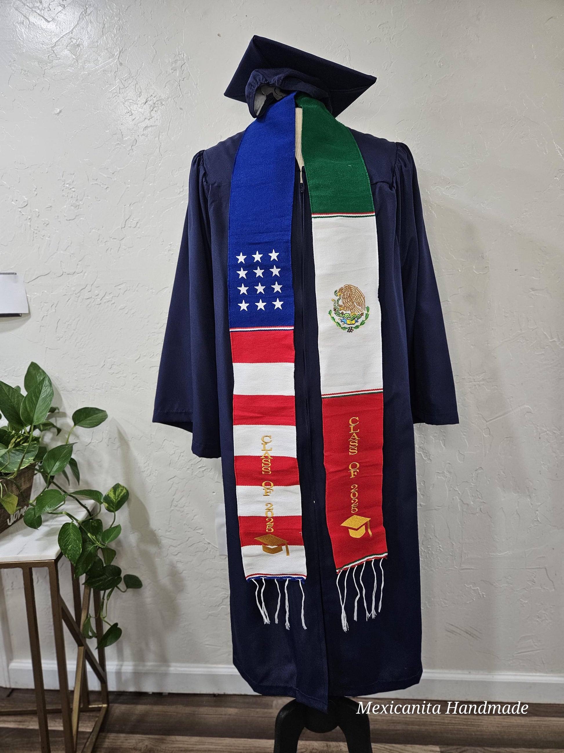 2025 Mexican american graduation stole//Serape stole//class of 2025 sash//U.S /MEXICO STOLE //Binacional stole