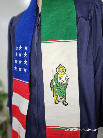 St Jude 2025 Mexican american graduation stole//Serape stole//class of 2025//U.S /MEXICO STOLE //Binacional stole//san judas stole