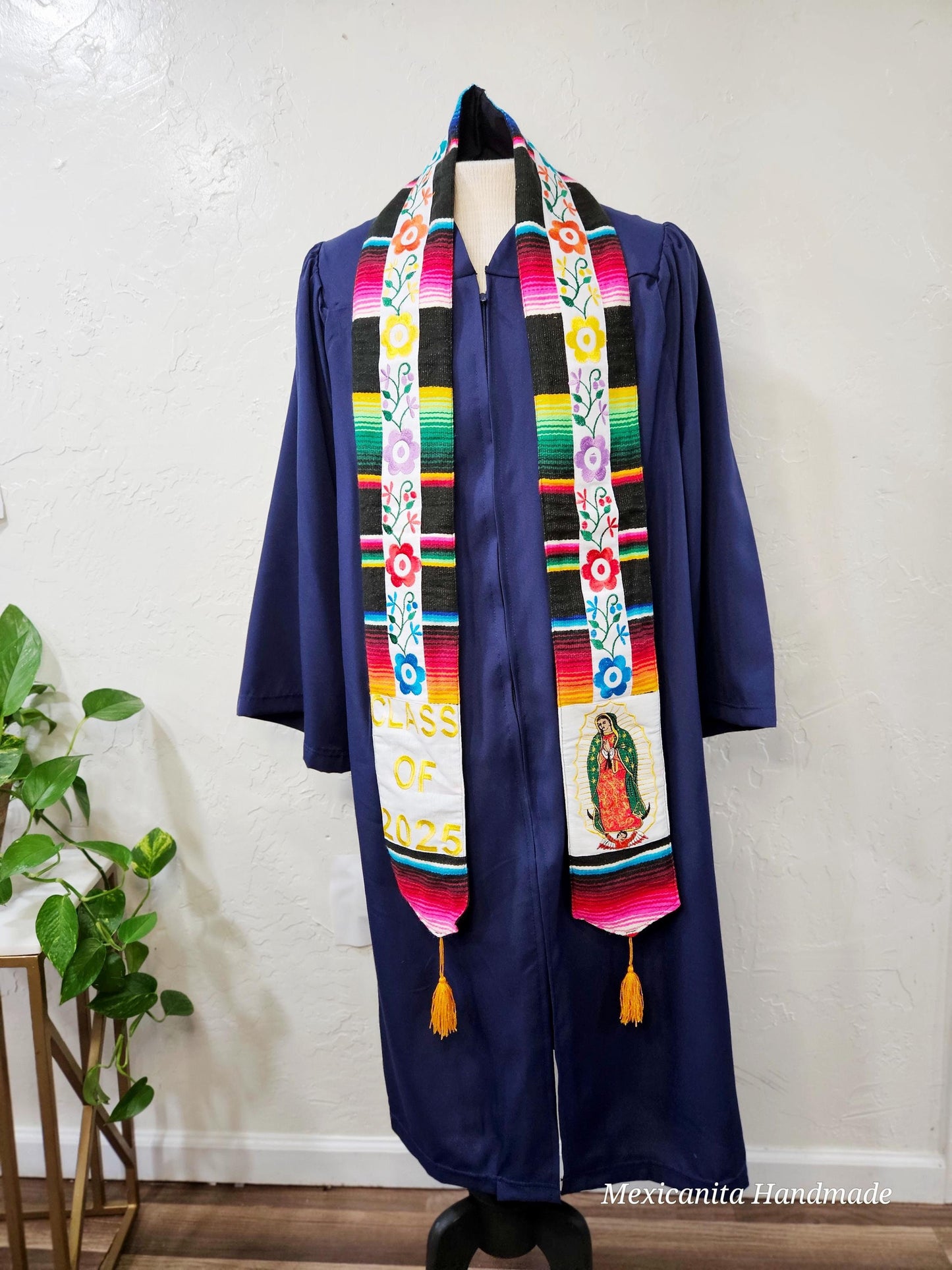 Virgen Stole 2025 Mexican graduation stole//Serape stole//mexican floral stole//class of 2025//made of real serape fabric//