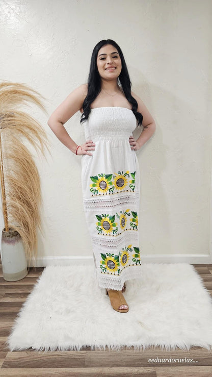 Mexican long dress||Mexican strapless dress||Florar long dress||Sunflower dress||Long dress for women||Mexican dress for party||