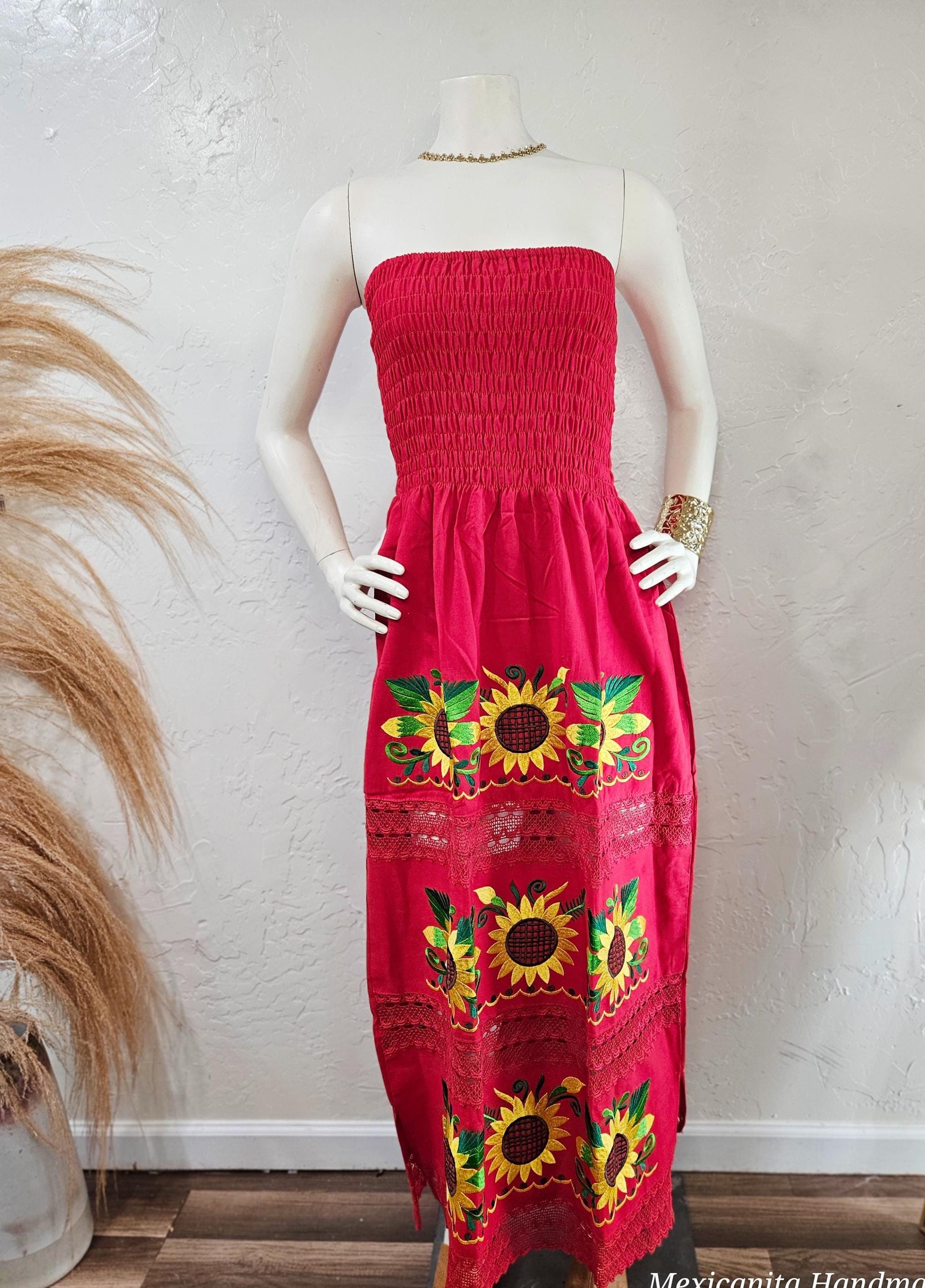 Mexican long dress||Mexican strapless dress||FloraL long dress||Sunflo MEXICANITA-HANDMADE Mexican long dress||Mexican strapless dress||FloraL long dress||Sunflo MEXICANITA-HANDMADE