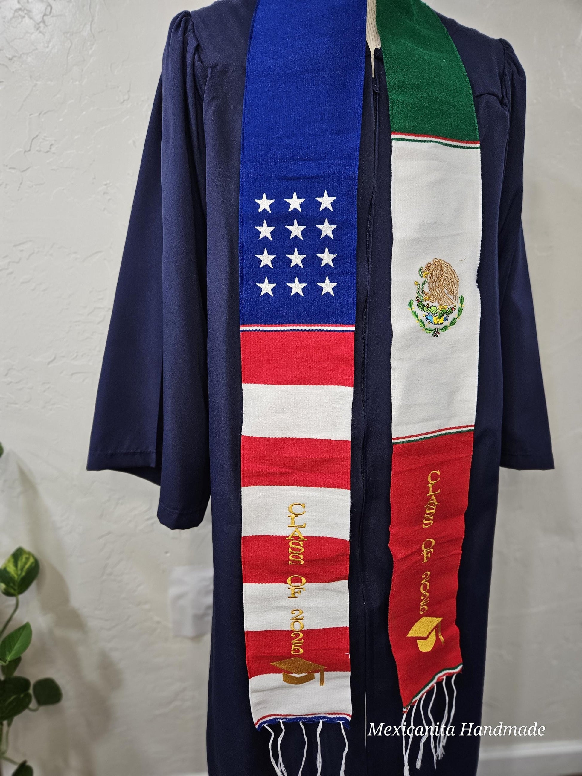 2025 Mexican american graduation stole//Serape stole//class of 2025 sash//U.S /MEXICO STOLE //Binacional stole