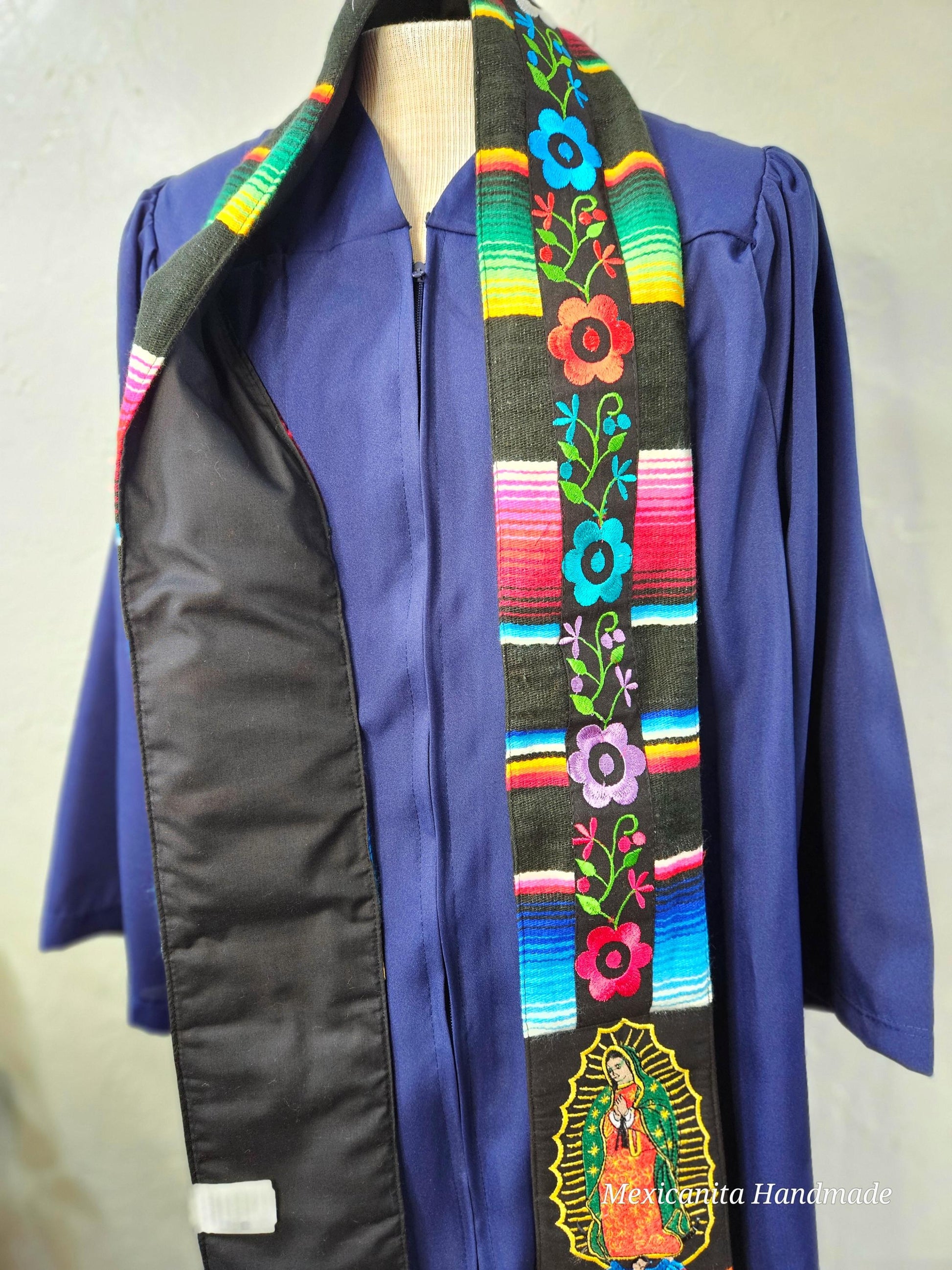 Virgen Stole 2025 Mexican graduation stole//Serape stole//mexican floral stole//class of 2025//made of real serape fabric//