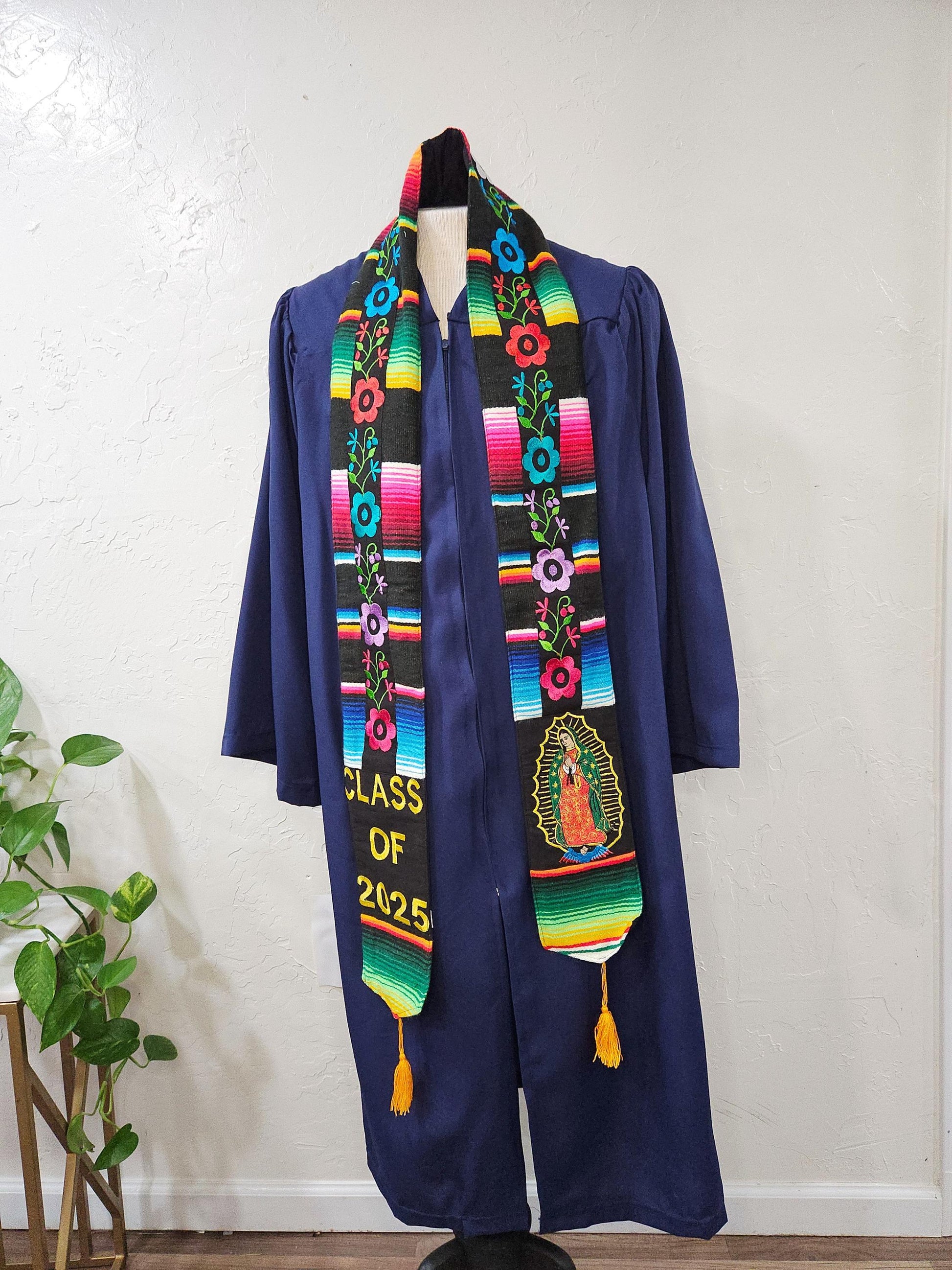 Virgen Stole 2025 Mexican graduation stole//Serape stole//mexican floral stole//class of 2025//made of real serape fabric//