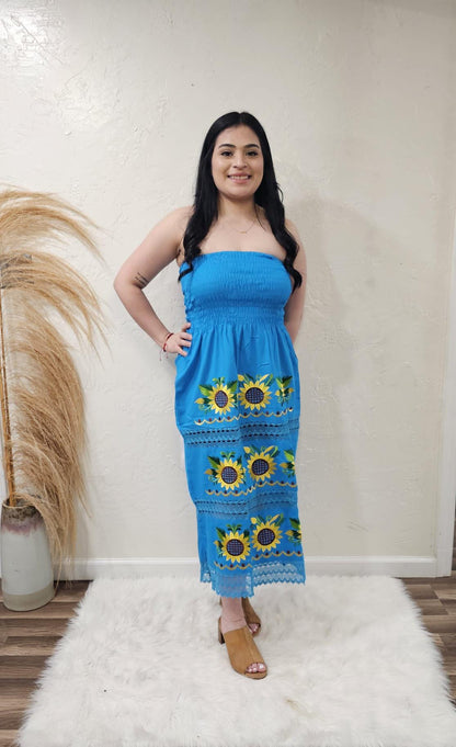 Mexican long dress||Mexican strapless dress||FloraL long dress||Sunflo MEXICANITA-HANDMADE Mexican long dress||Mexican strapless dress||FloraL long dress||Sunflo MEXICANITA-HANDMADE