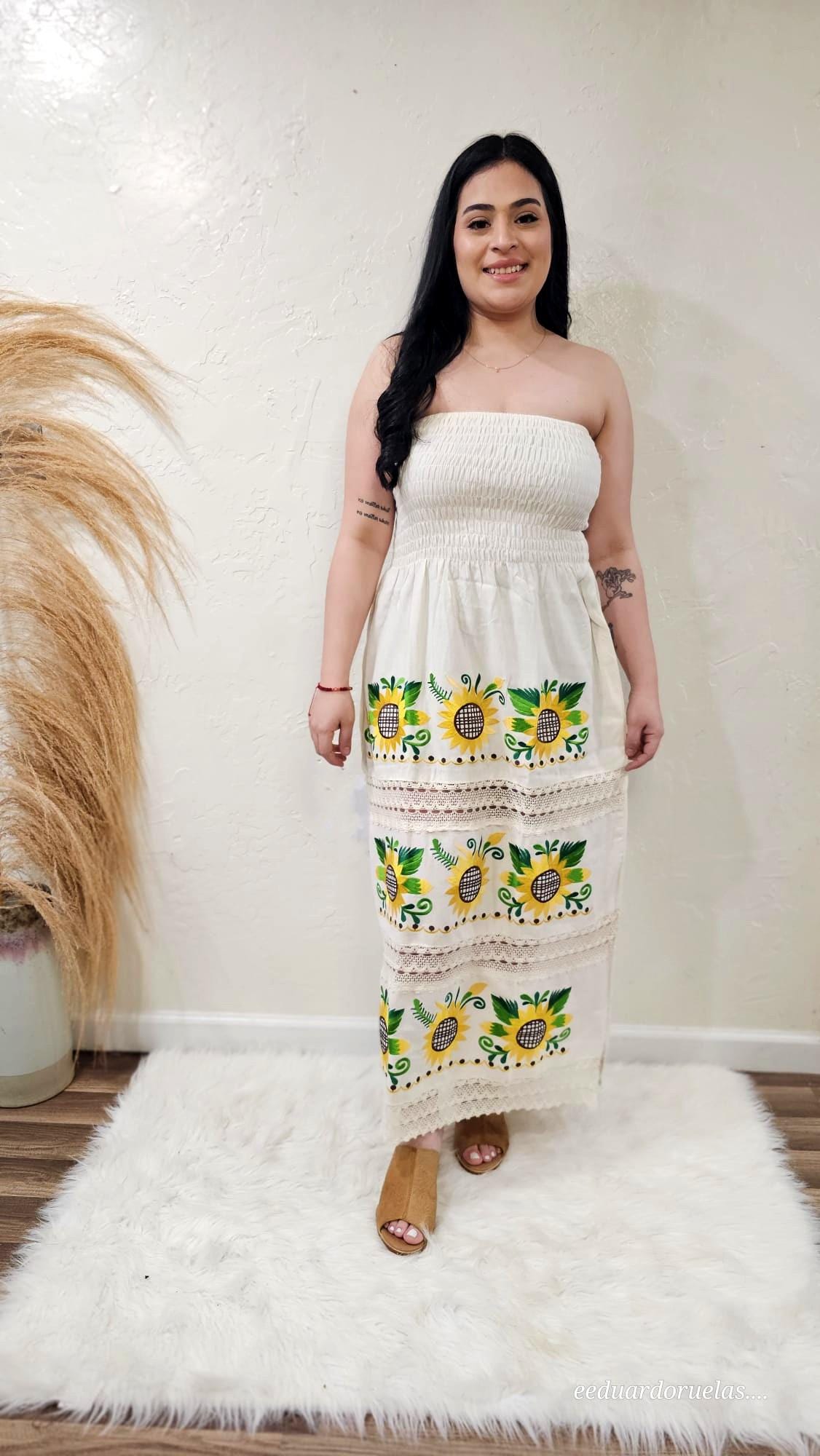 Mexican long dress||Mexican strapless dress||Florar long dress||Sunflower dress||Long dress for women||Mexican dress for party||