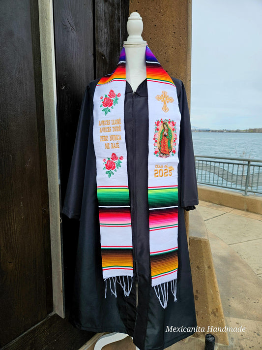 Mexican graduation stole 2025//Serape stole//mexican floral stole//class of 2025//made of real serape fabric//Virgen de guadalupe stole