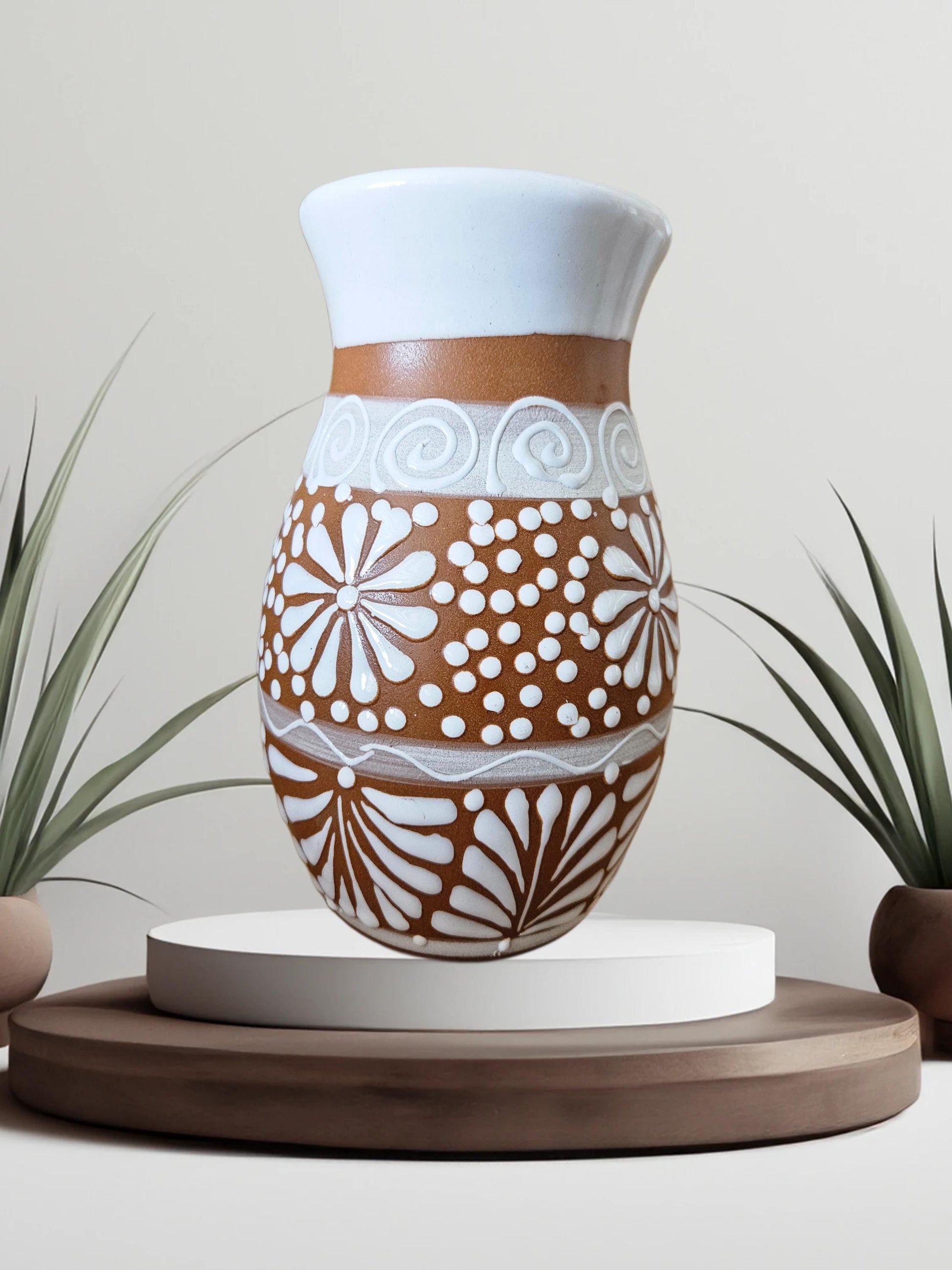 Mexican floral vase, hand-painted vase, Mexican pottery vases, cielito lindo decor