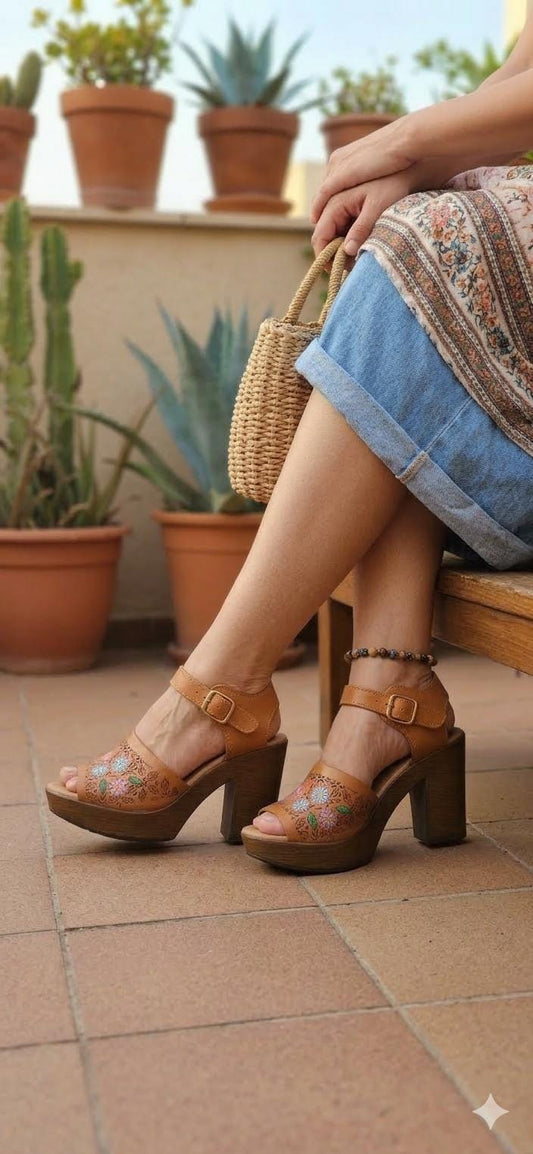 Martina High Heel Huarache Sandal: Handmade Mexican Leather Shoes
