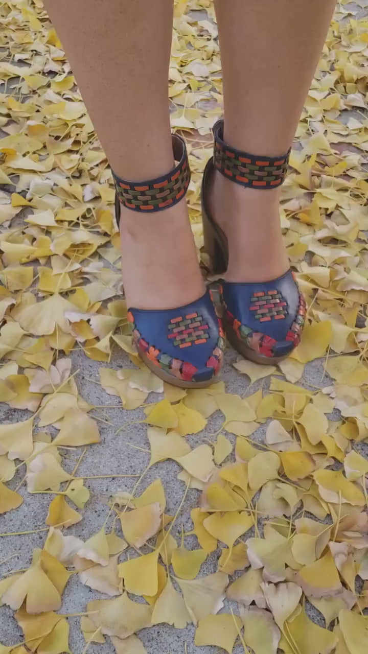 Azul high heels/Mexican heels/Mexican huaraches//huarache sandal//Mexican huarache///Huarache mexicano//Mexican sandal