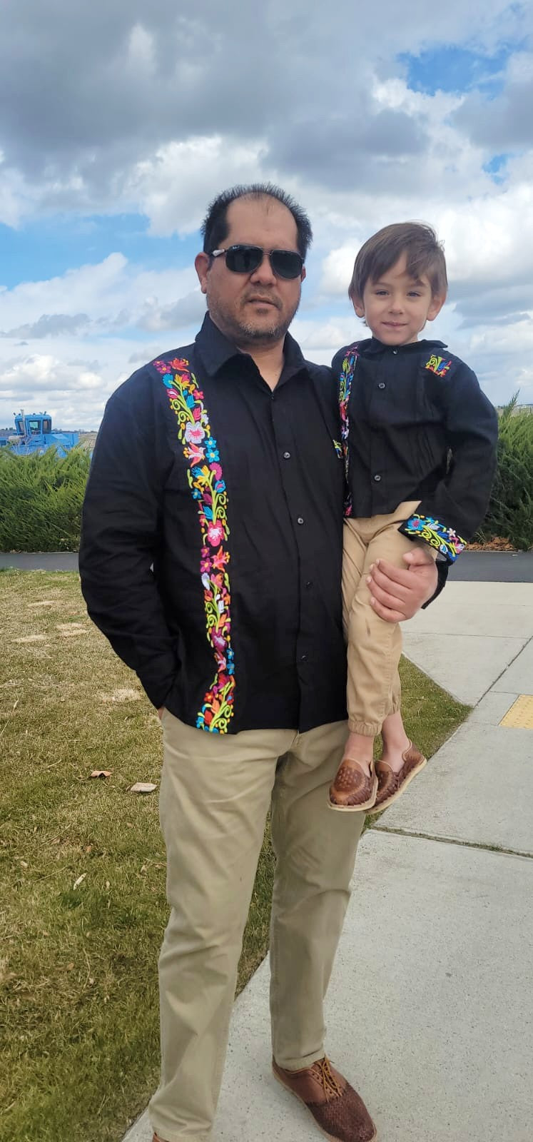 Dad and son matching guayaberas Yucatan