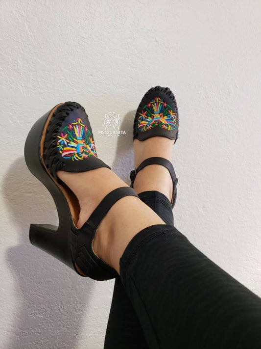 Mexican tenango shoes, high heels
