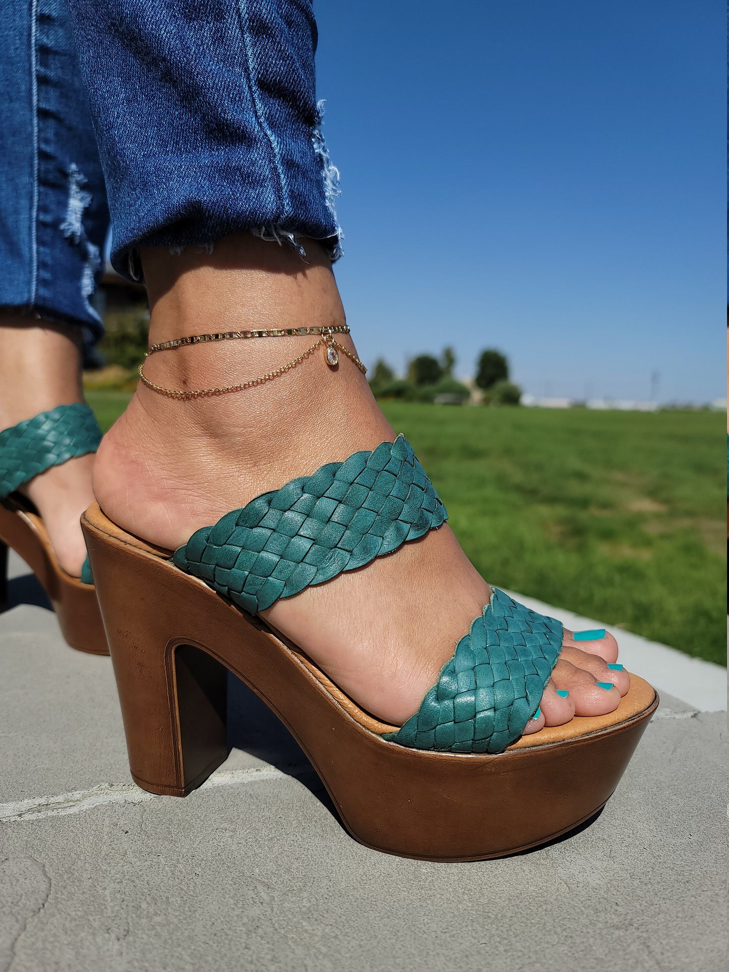 Oregon Mexican wedges//High heel huarache//Mexican huarache//Mexican wedge sandal//Mexican heels//Women's high heels//Emerald color