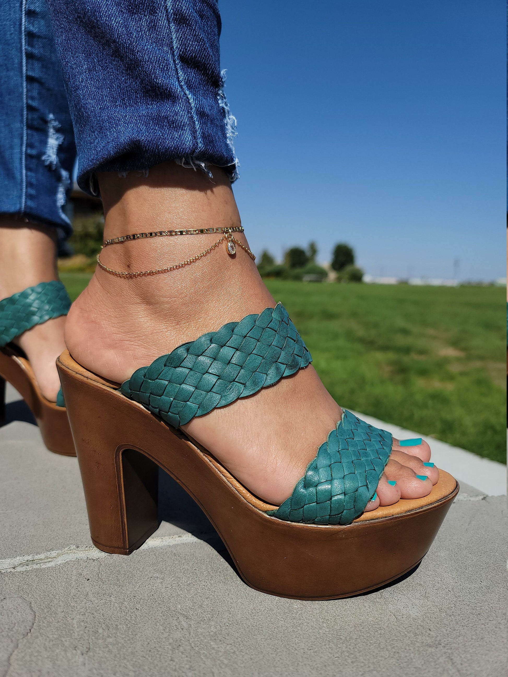 Oregon Mexican wedges//High heel huarache//Mexican huarache//Mexican wedge sandal//Mexican heels//Women's high heels//Emerald color