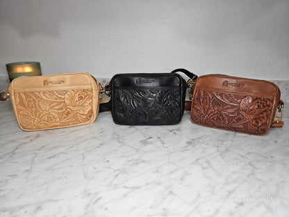 Shoulder bag with mini coin purse, hand tooled purse, Mexican purse, leather bag for women, crossbody With Coin Purse Pouch